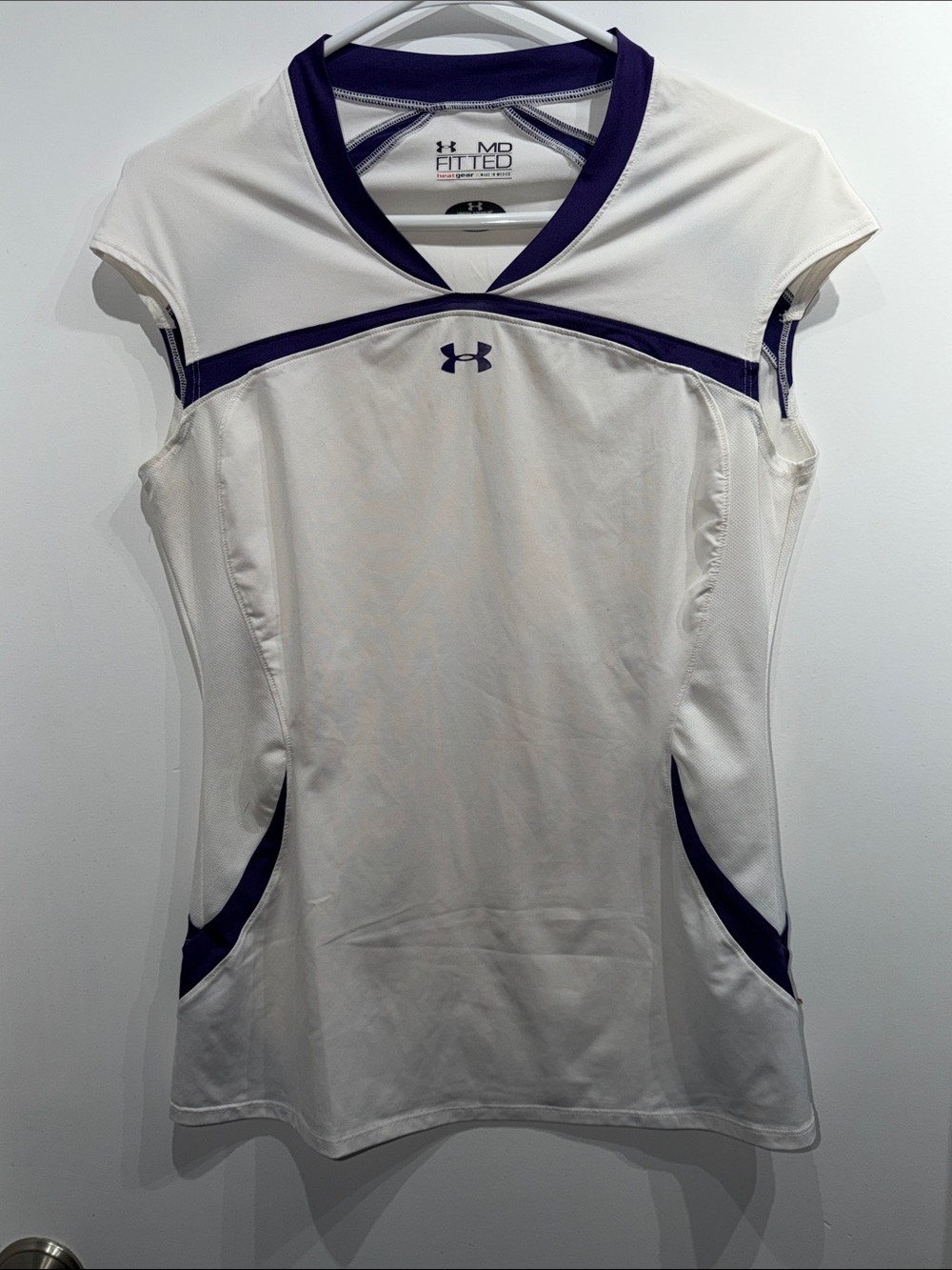 Under Armour Heat Gear White Tank Top with Purple Trim
